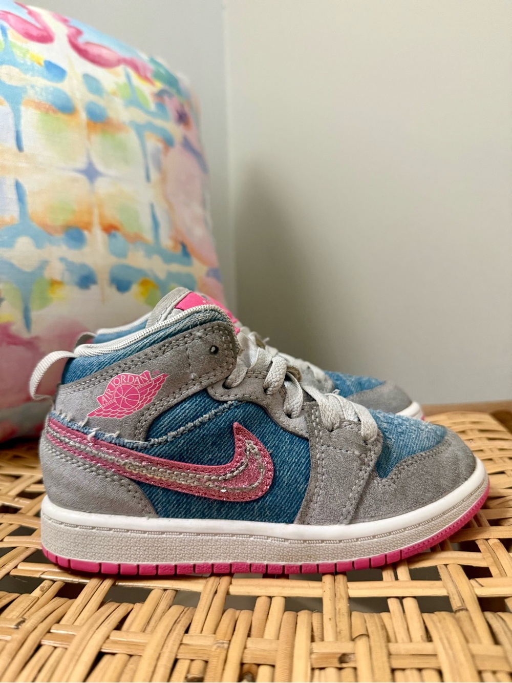 Jordan Kids Mid-Top Sneakers in Gray, Blue & Pink